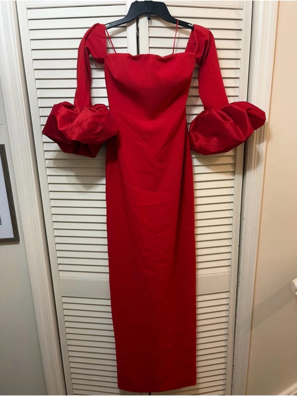 Likely Red Off-Shoulder Maxi Dress with Statement Balloon Sleeves